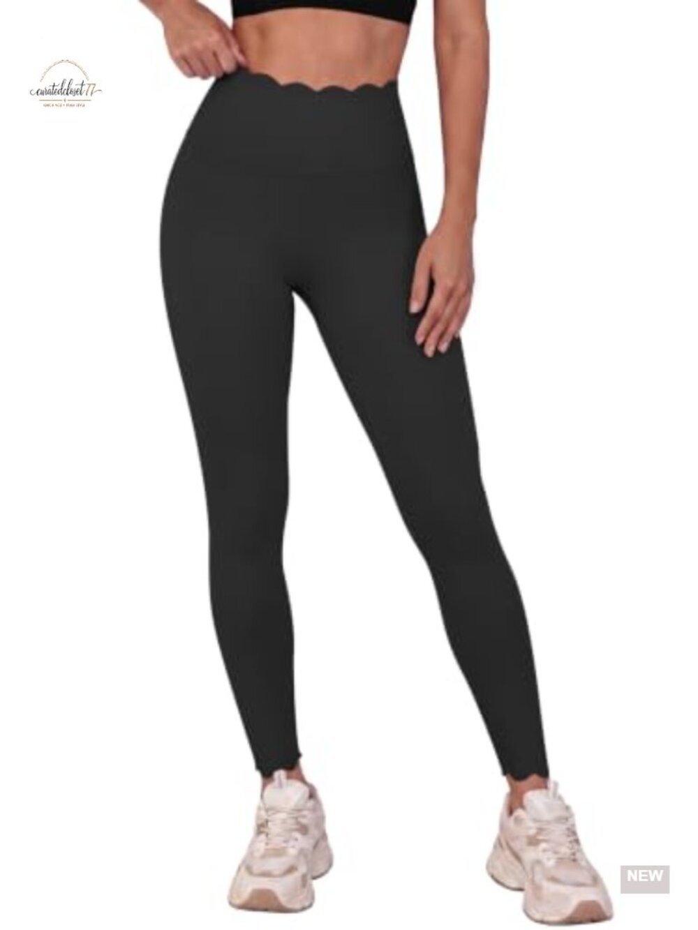 High Waist Scalloped Leggings, Tummy Control Yoga Pants